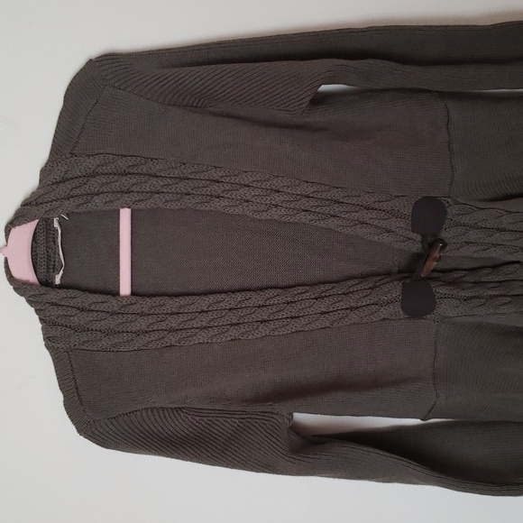 Soft surroundings chunky cardigan toggle closure, olive green, women size Small - Picture 2 of 9